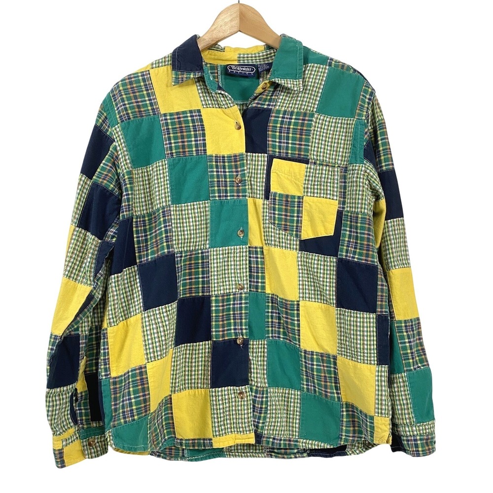 Bridgewater Mens 100% Cotton Patchwork Long‎ Sleeve Button Up Shirt L Multicolor